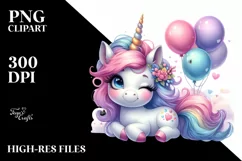 Cute Unicorn Winking from with Balloons | Clipart Product Image 3