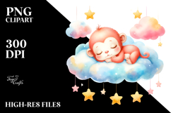 Pastel Baby Monkey Sleeping on Cloud | Sublimation | Clipart Product Image 2