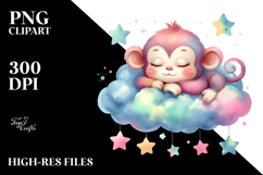 Pastel Baby Monkey Sleeping on Cloud | Sublimation | Clipart Product Image 2
