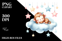 Pastel Baby Monkey Sleeping on Cloud | Sublimation | Clipart Product Image 2