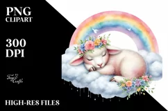 Colorful Baby Lamb on Cloud | Watercolor Clipart Product Image 1