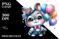 Cute Baby Rabbit with Balloons PNG Product Image 2