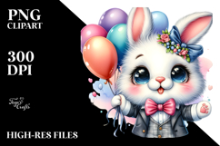 Cute Baby Rabbit with Balloons PNG Product Image 2