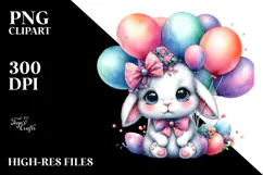Cute Baby Rabbit with Balloons PNG Product Image 2