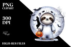 Simple Halloween Sloth on Moon, Cute PNG Product Image 2