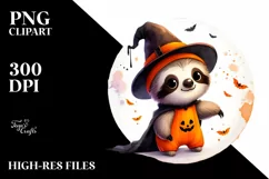 Simple Halloween Sloth on Moon, Cute PNG Product Image 1