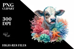 Baby Cow with Coral Reef Background PNG Product Image 1