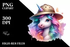 Baby Unicorn with Safari Hat PNG Product Image 1