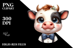 Funny Baby Cow with Bow and Tie, PNG Product Image 2