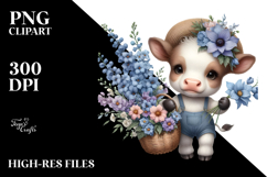 Whimsical Baby Cow with Flowers | Watercolor Clipart Product Image 2