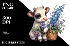 Cute Baby Cow Holding Flower Basket | Sublimation | Clipart Product Image 2
