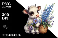 Cute Baby Cow Holding Flower Basket | Sublimation | Clipart Product Image 2