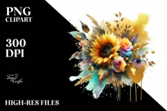 Vibrant Bouquet Gold Foil Sunflower | Clipart Product Image 3