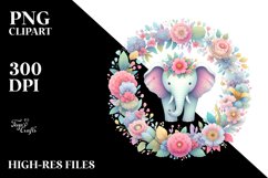 Colorful Elephant Floral Frame | Sublimation | Clipart Product Image 1
