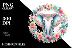 Colorful Elephant Floral Frame | Sublimation | Clipart Product Image 1