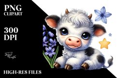 Cute Baby Highland Cow with Hyacinth PNG Product Image 2