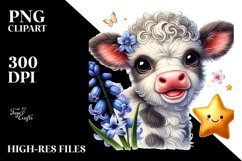 Cute Baby Highland Cow with Hyacinth PNG Product Image 2