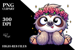 Goofy Sloth with Flower Crown, PNG Product Image 2