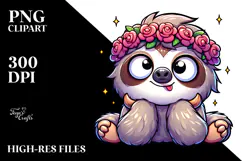 Goofy Sloth with Flower Crown, PNG Product Image 2