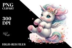 Cute Baby Unicorn Tumbling Spring Petals | Clipart Product Image 3