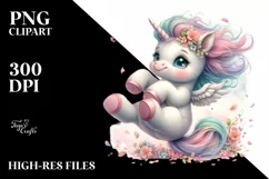 Cute Baby Unicorn Tumbling Spring Petals | Clipart Product Image 3