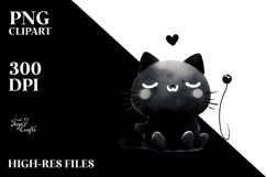 Washed Watercolor Black Cat PNG Product Image 2