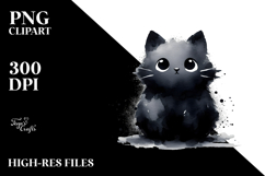 Washed Watercolor Black Cat PNG Product Image 2