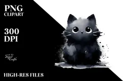 Washed Watercolor Black Cat PNG Product Image 2