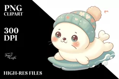 Cute Baby Seal Sleigh Ride PNG Product Image 3