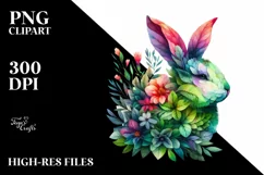 Abstract Vibrant Watercolor Bunny PNG Product Image 1