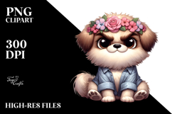 Cheerful Dog with Flower Crown, Stylish PNG Product Image 2