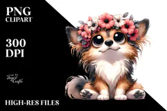 Adorable Dog with Flower Crown, Elegant Design, PNG Product Image 2
