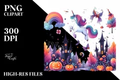 Vibrant Unicorn Halloween Scenery Watercolor | Sublimation Product Image 3