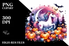 Vibrant Unicorn Halloween Scenery Watercolor | Sublimation Product Image 3