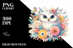 Colorful Owl Floral Frame | Sublimation | Clipart Product Image 1