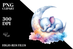 Sleeping Baby Elephant on Moon Clipart Product Image 2