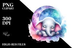 Sleeping Baby Elephant on Moon Clipart Product Image 2