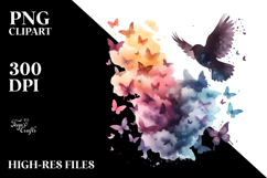 Watercolor V Painting with Bird, High-Res PNG Product Image 2