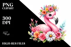 Vibrant Flamingo Flower Crown Cartoon | Sublimation Clipart Product Image 3