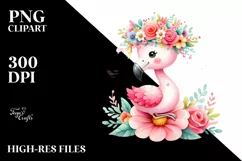 Vibrant Flamingo Flower Crown Cartoon | Sublimation Clipart Product Image 3