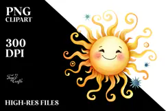 Simple, Smiling Sun, Watercolor PNG Product Image 2