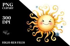 Simple, Smiling Sun, Watercolor PNG Product Image 2