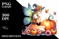 Vibrant Fairy with Pumpkin | Clipart Product Image 1