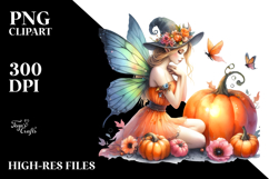 Vibrant Fairy with Pumpkin | Clipart Product Image 2