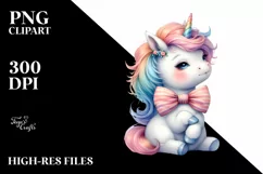 Baby Unicorn with Bow Tie PNG Product Image 3