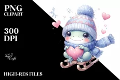 Cute Baby Frog Sleigh Ride PNG Product Image 1