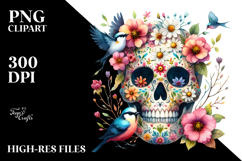 Cute Skull with Spring Flowers PNG Product Image 2