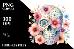 Cute Skull with Spring Flowers PNG Product Image 2