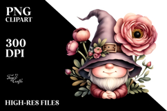 Cute Gnome with Large Ranunculus PNG Product Image 2