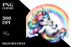 Baby Unicorn Swinging from Rainbow PNG Product Image 1